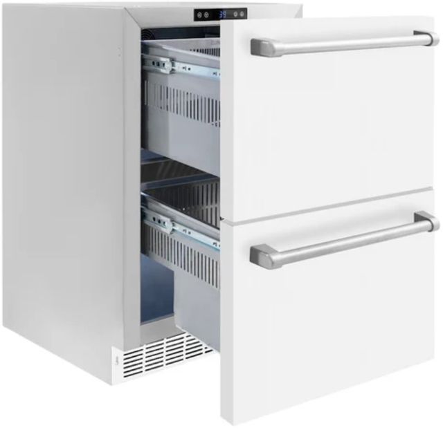 ZLINE 24" Touchstone 168 Can Outdoor-Rated Dual Refrigerator Drawer with White Matte Doors-2
