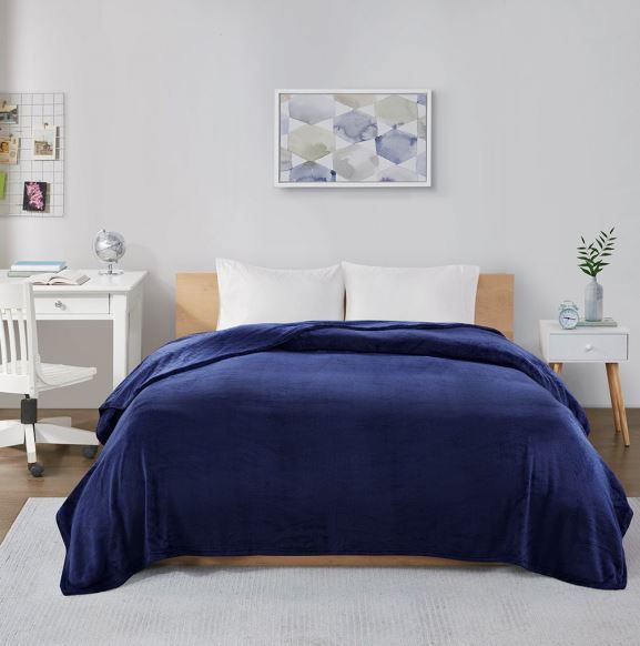 Olliix by Intelligent Design Microlight Plush Navy Full/Queen Oversized Blanket-3
