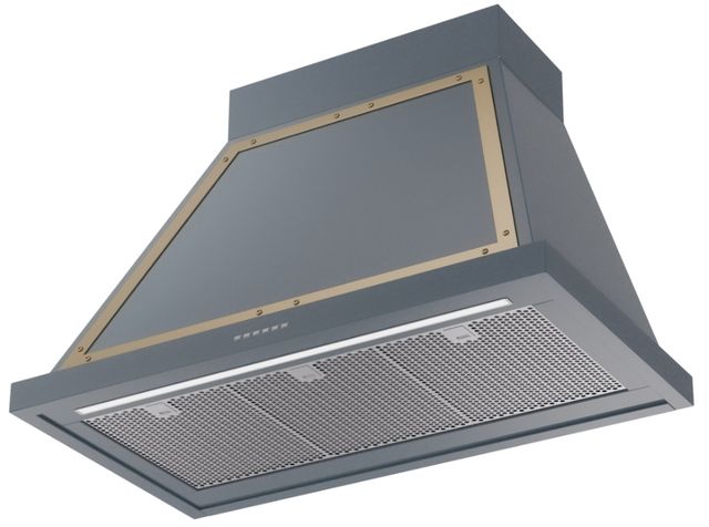 Ilve® Nostalgie II Noblesse 36'' Blue Gray Wall Mounted Range Hood with Brass Trim-1