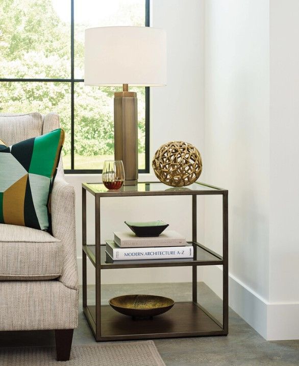 Hammary® Cleo Glass Top Square End Table with Deep Brown/Dusky Silver Base-1