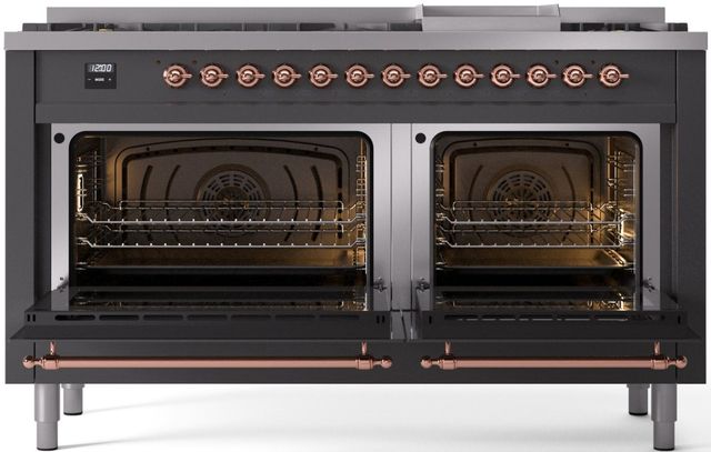 Ilve® Nostalgie II Series 60" Graphite Matte Pro Style Dual Fuel Range-1