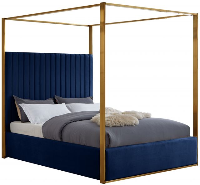 Meridian Furniture Jones Navy King Upholstered Canopy Bed-0