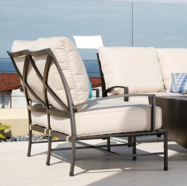 Sunset West La Jolla Espresso Aluminum Outdoor Loveseat with Canvas Flax Cushion-4