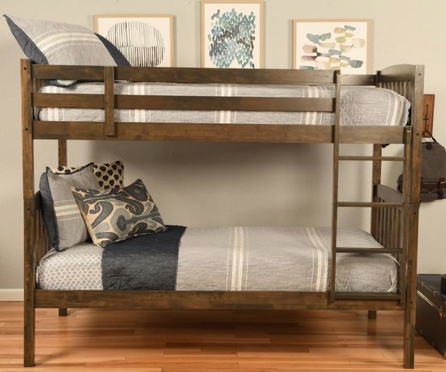 Kodiak Furniture Claire Rustic Walnut/Twill Black Twin Bunk Bed with Waterproof Mattress-2