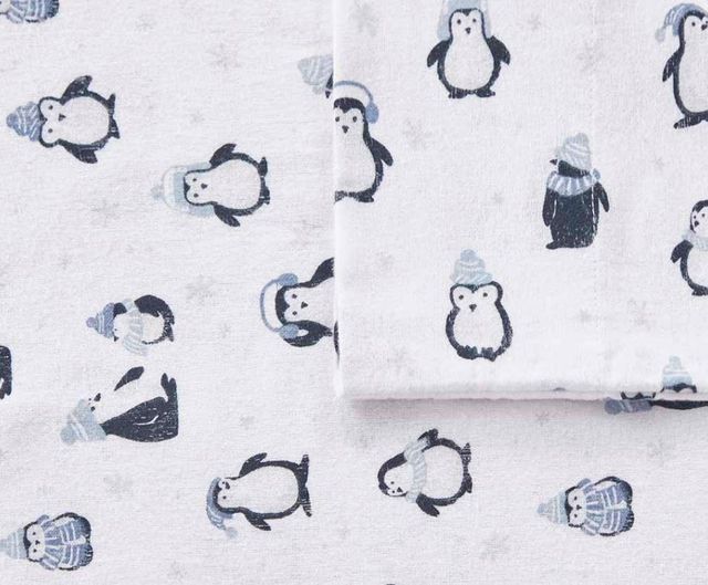 Olliix by Intelligent Design Cozy Soft Blue Penguins Twin Cotton Novelty Print Flannel Sheet Set-1