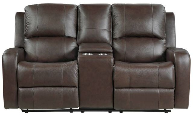 Homelegance® Austin Brown Double Manual Reclining Loveseat with Center Console-2