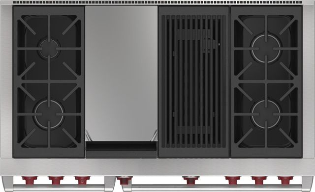 Wolf® 48" Stainless Steel Pro Style Dual Fuel Range and Infrared Charbroiler and Infrared Griddle-2