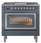 Ilve® Nostalgie II Noblesse 36'' Blue Gray Pro Style Dual Fuel Range with Chrome Trim-1