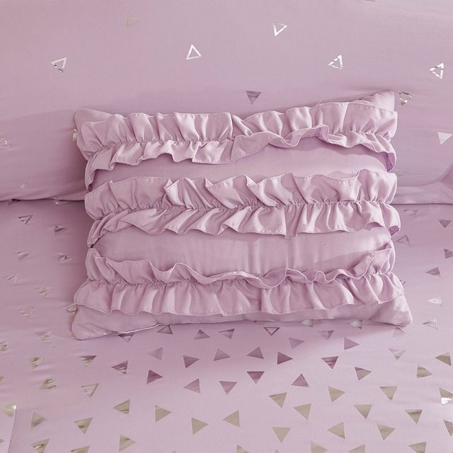 Olliix by Intelligent Design Zoey Purple and Silver Full/Queen Metallic Triangle Print Comforter Set-3