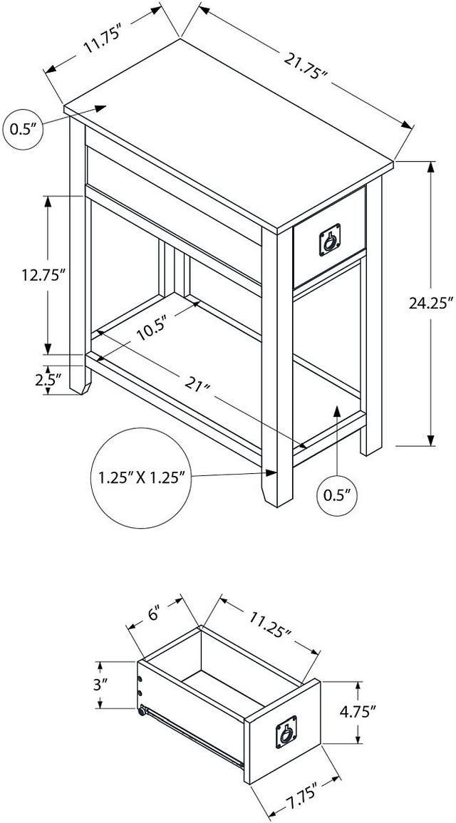 Monarch Specialties Inc. Espresso Veneer Narrow End Table-1