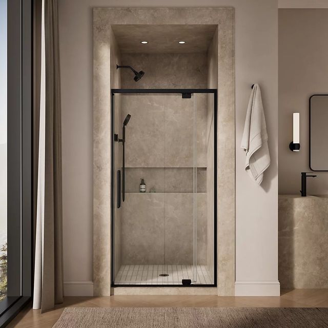 KOHLER Statement™ Matte Black 76" x 36" - 42" Pivot Shower Door with Thick Glass-3