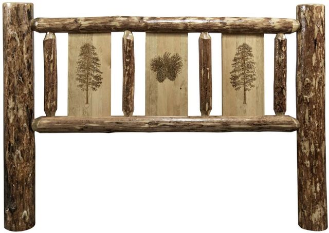 Montana Woodworks® Glacier Country Stained and Lacquered California King Headboard with Laser Engraved Pine Design-1