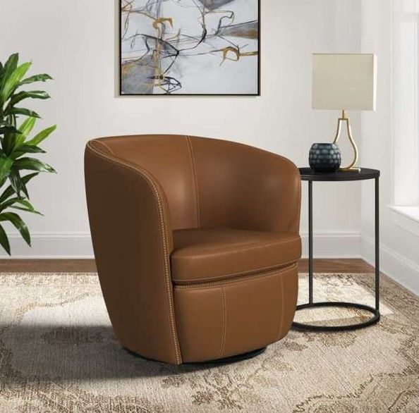 Elements International Vito Pebble Tan Swivel Chair-1