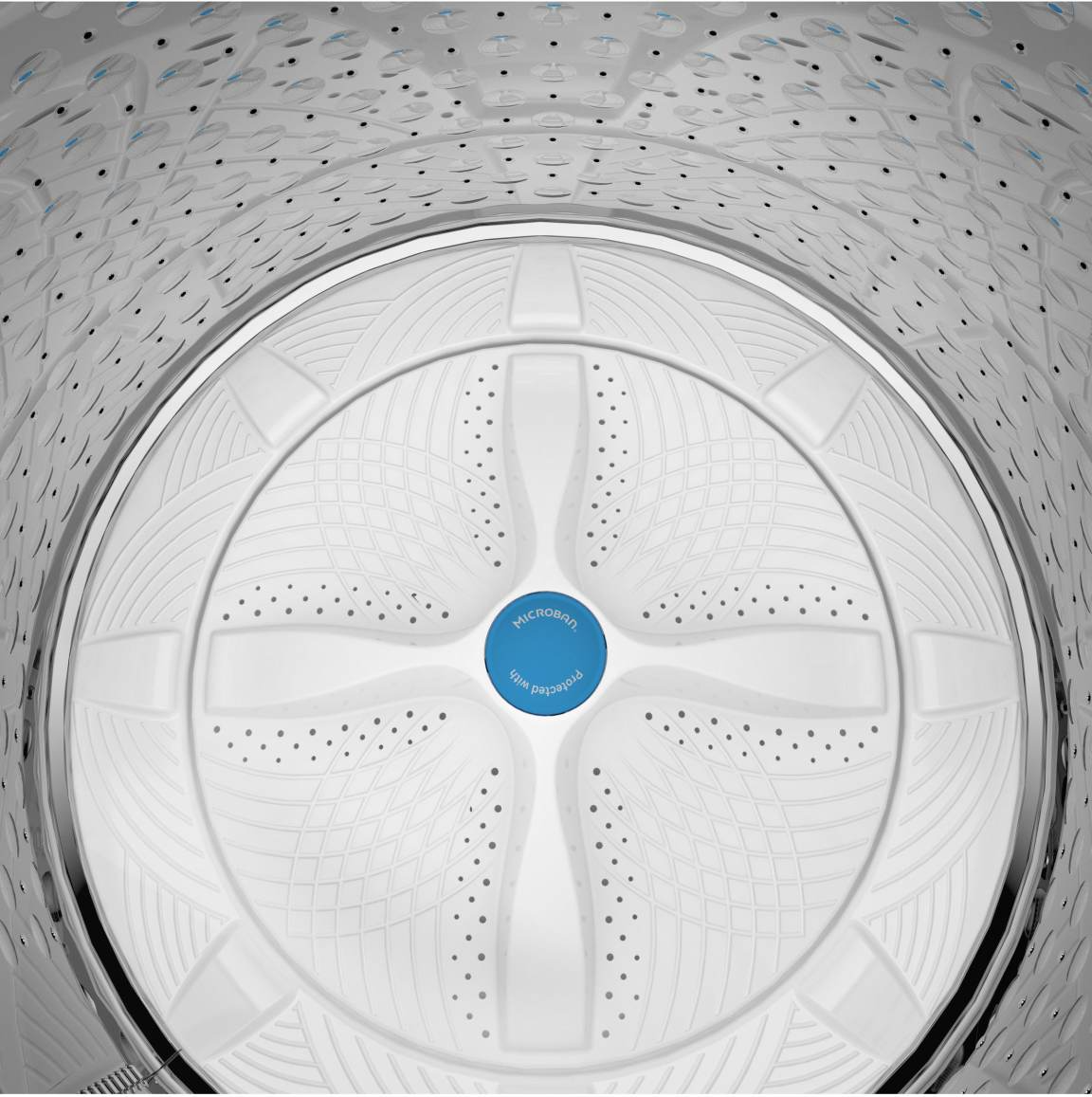 Impeller Mechanism Low profile impeller disc at the bottom of a washer