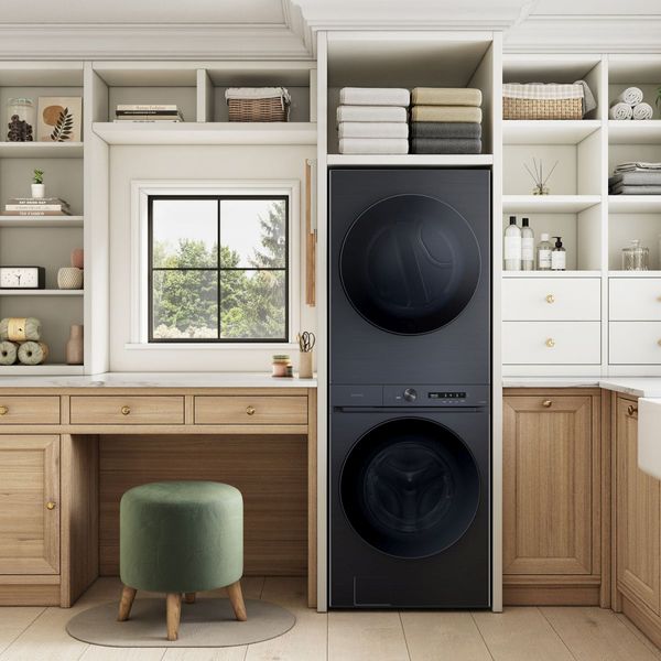 Samsung Bespoke 4.6 Cu. Ft. Washer, 7.6 Cu. Ft. Dryer Brushed Black Stack Laundry