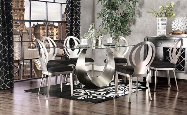 Furniture of America® Orla Glass Top Dining Table with Silver/Black Base-1