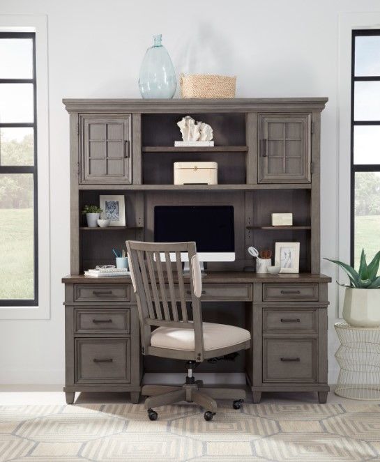 aspenhome® Caraway Aged Slate Credenza Desk and Hutch-3