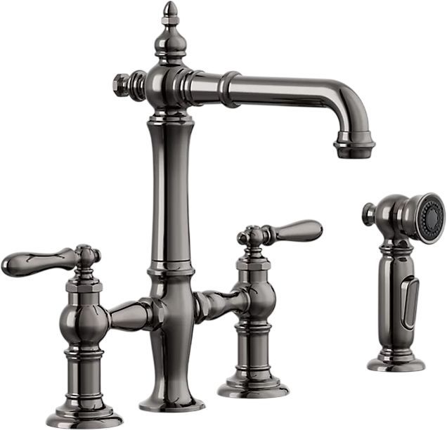KOHLER® Artifacts® Vibrant Titanium 3-Hole Bridge Bar Sink Faucet with Side Sprayer-0