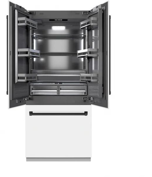 ZLINE Autograph Edition 36" 19.6 Cu. Ft. White Matte Built In Bottom Freezer Refrigerator with Graphite Gray Interior and Matte Black Accents-2