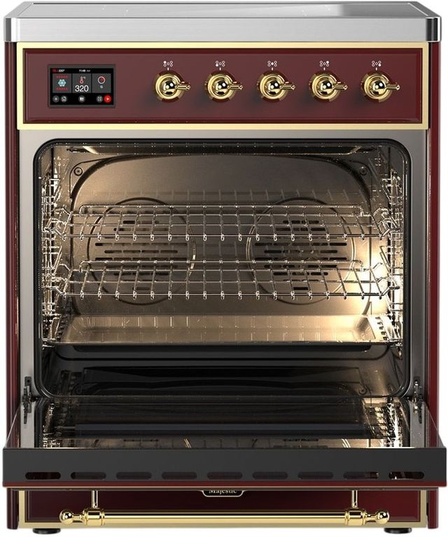 Ilve® Majestic III 30" Burgundy Pro Style Induction Range with Triple Glass Door and Brass Trim-1