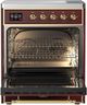 Ilve® Majestic III 30" Burgundy Pro Style Induction Range with Triple Glass Door and Brass Trim-1