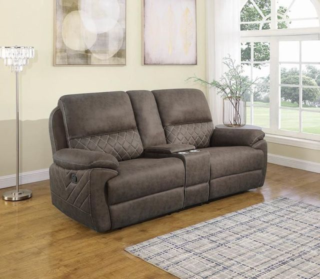 Coaster® Variel Taupe Reclining Upholstered Tufted Motion Loveseat with Console-3