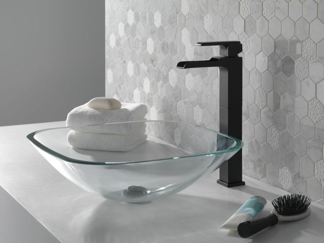 Delta Ara® Matte Black Single Handle Vessel Channel Bathroom Faucet-1