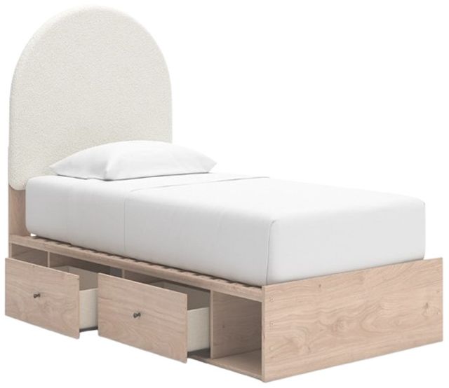Signature Design by Ashley® Arloster Tan/White Twin Upholstered Panel Storage Bed-1