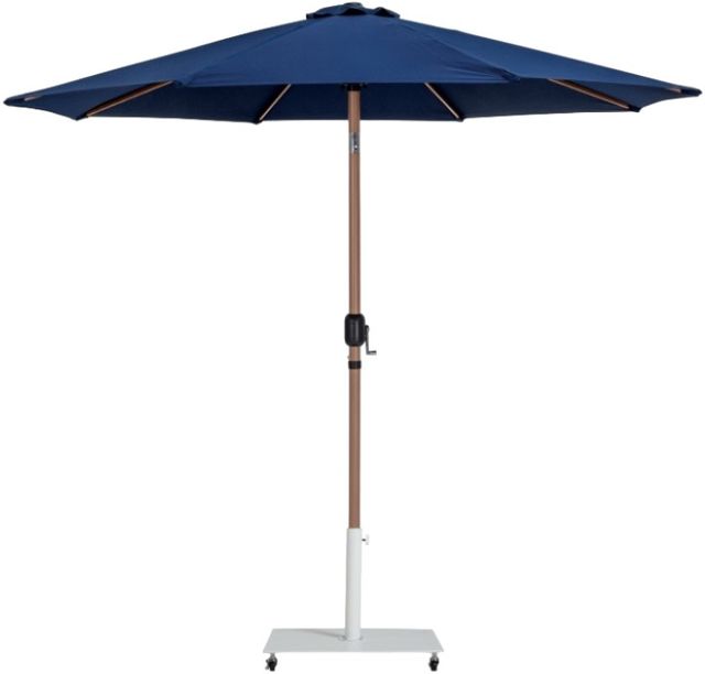 Meridian Furniture Fiji Navy/Teak/White Aluminum Outdoor Patio Umbrella and Base-0