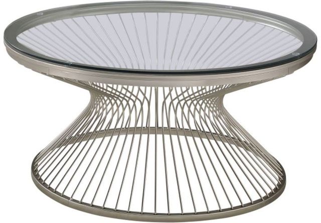 Coaster® Satin Round Glass Top Coffee Table with Grey Hourglass Pedestal Base-0