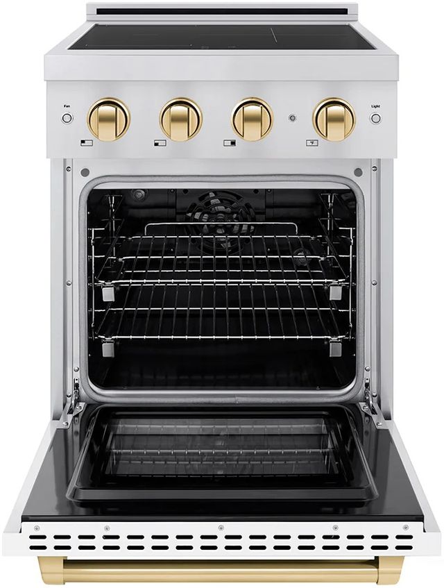 ZLINE Autograph Edition Paramount 24" Stainless Steel Pro Style Induction Range with White Matte Door and Polished Gold Accents-1