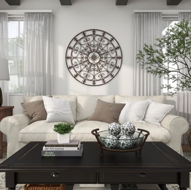 Deco Marche Black Fleur De Lis Circle Wall Decor with Scrollwork-3