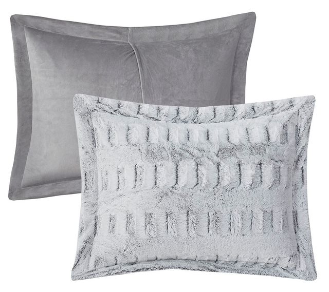 Olliix by Madison Park Gia Grey King/California King Back Print Long Fur Comforter Mini Set-1
