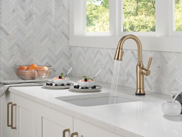 Delta Renaldi® Lumicoat® Champagne Bronze Touch2O® Technology  Bar/Prep Faucet with Touchless Technology-2