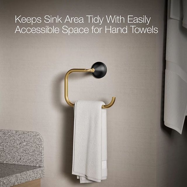 KOHLER® Tone™Matte Black with Brushed Moderne Brass Towel Ring-3