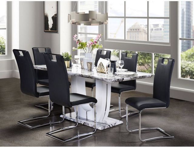 Mazin Furniture Felix Marble Glass Top Dining Table with White Base -3