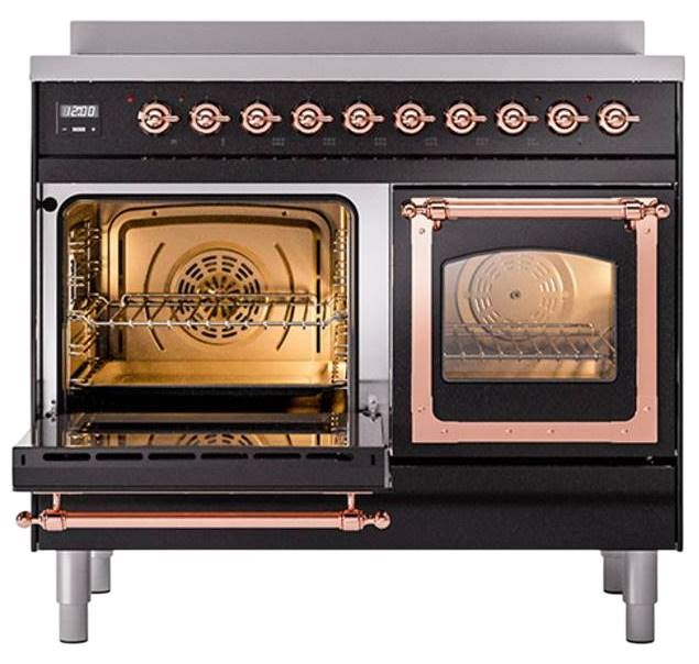 Ilve® Nostalgie II Noblesse 40'' Glossy Black Pro Style Induction Range with Copper Trim-3