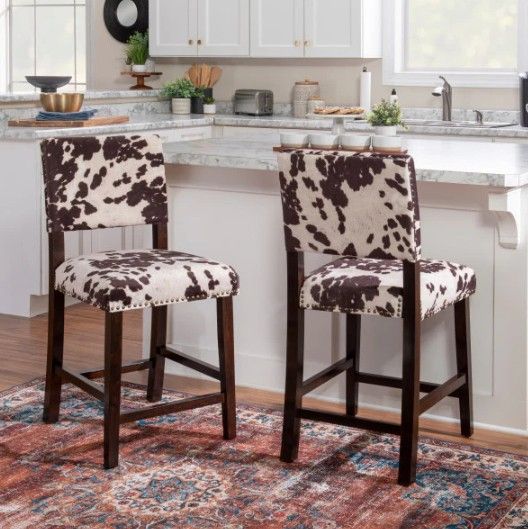 Linon Corey Brown Cow Print Counter Stool-1