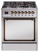 Ilve® Nostalgie II Noblesse 30'' Stainless Steel Pro Style Dual Fuel Range with Burnished Trim-0