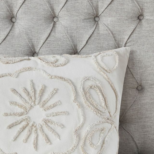 Olliix by Madison Park Violette 3 Piece Ivory and Taupe Full/Queen Tufted Cotton Chenille Comforter Set-4