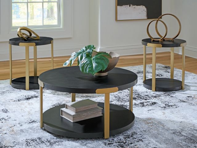 Signature Design by Ashley® Shylore 3-Piece Black Occasional Table Set with Brass Accents-1