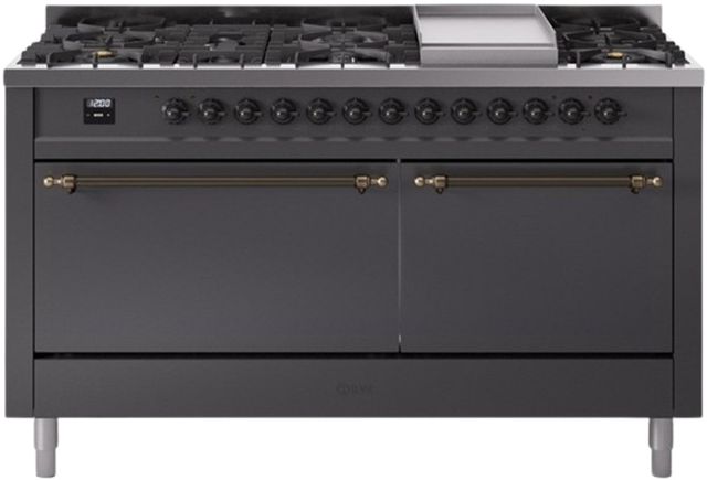 Ilve® Nostalgie II Series 60" Graphite Matte Pro Style Dual Fuel Range-0