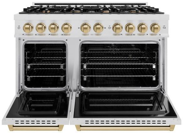 ZLINE Classic Autograph Edition 48" Satin Stainless Steel Pro Style Gas Range with Champagne Bronze Accents-1