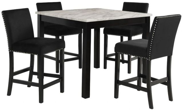 New Classic® Home Furnishings Celeste 5-Piece Marble Top Counter Dining Set with Black Base-0