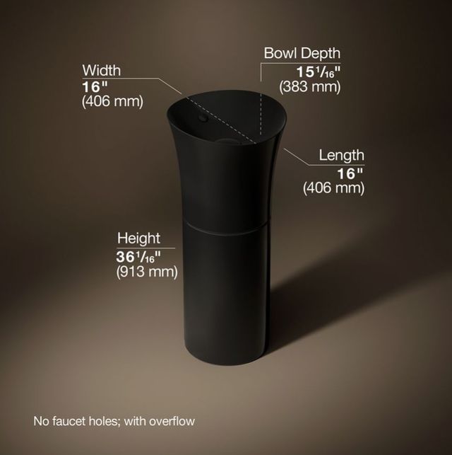 Kohler Veil™ Black 16" Round Pedestal Bathroom Sink-2