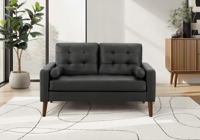 Monarch Specialties Inc. Black 58" Faux Leather Loveseat with 2 Pillows-1