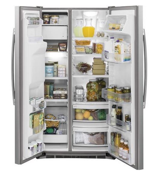 GE® 36". 21.9 Cu. Ft. Stainless Steel Counter Depth Side By Side Refrigerator-2