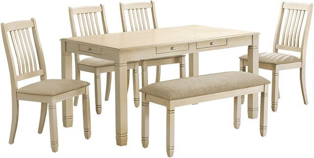 Monarch Specialties Inc. Antique White 60" Rectangular Dining Table with Drawers-0