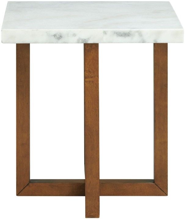 Elements International Morris Espresso End Table with White Marble Top-2