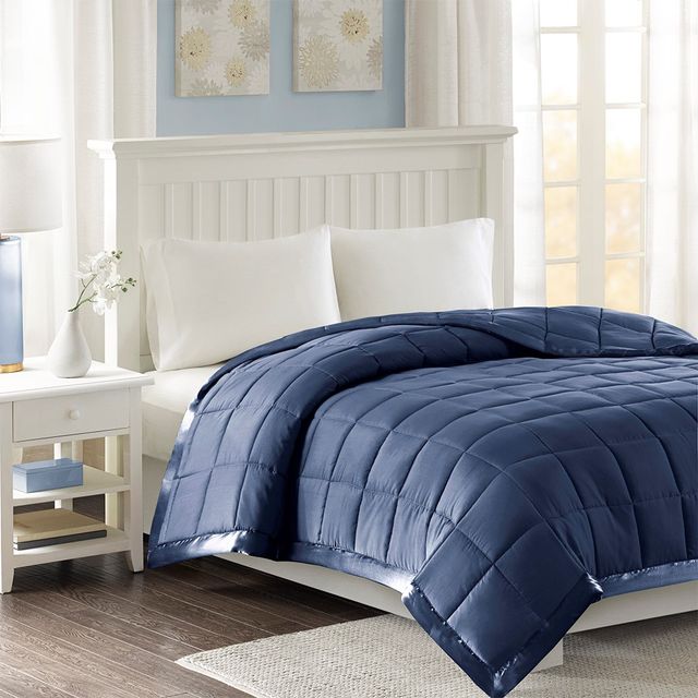 Olliix by Madison Park Navy Full/Queen Windom All Season Hypoallergenic Microfiber Down Alternative Blanket with 3M Scotchgard-2